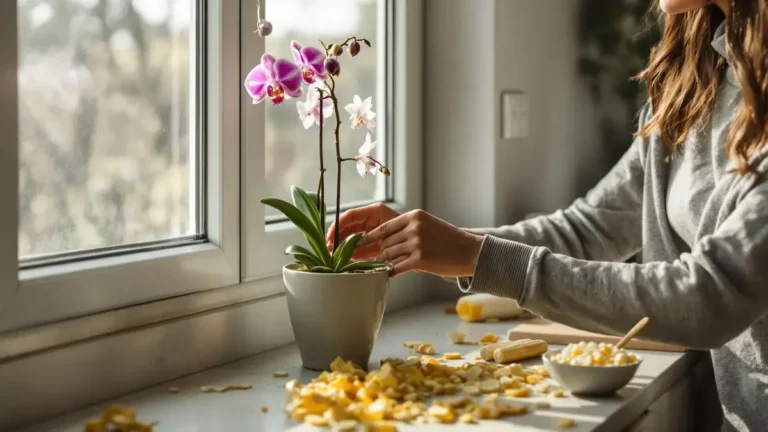 Dit keukenrestje, door velen genegeerd, veroorzaakt binnen enkele dagen een spectaculaire herbloei van stervende orchideeën