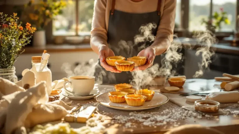 Krokante huisgemaakte Portugese custardtaartjes voor een smaakvol goudbruin dessert